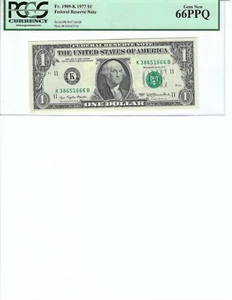 1977 $1 FRN FR1909-K PCGS 66 PPQ, Dallas S/N K38651666A!!! - Picture 1 of 2