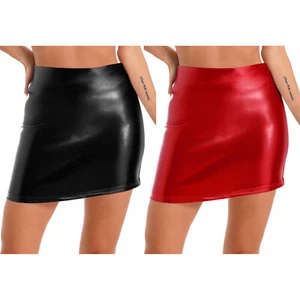 Women Metallic Shiny Bodycon Mini Skirt Back Zipper Sexy High Waist Pencil Skirt - Picture 1 of 27