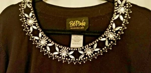 Bob Mackie Knit Tunic Embellished Gem & Faux Pearl Wearable Art Black Size Large - Picture 1 of 5
