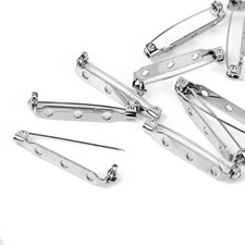 50 Pcs 3-hole 32mm silver brooch back Safety Catch bar pin Badge Making Jewelry