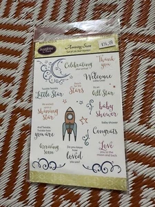 MOON STARS Arriving Soon Clear Unmounted Rubber Stamps JustRight CR-05007 - Picture 1 of 2