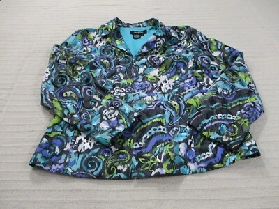 Peck Peck Womens Jacket 14 Blue Floral Zip Up Collared Long Sleeve Polyester - Image 1 of 4