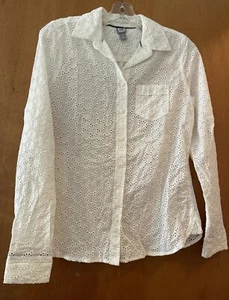 JC penny Women's Long Sleeve White Eyelet Lace Button Up Shirt Sm Vintage - Picture 1 of 2