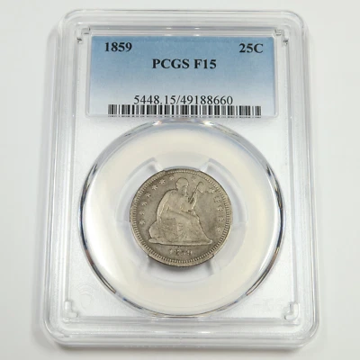1859 P PCGS F15 - Silver Seated Quarter 25C US Coin #50151A - Image 1 of 2