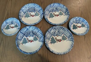 4 -Tienshan Folk Craft Cabin in the Snow 10.5" Dinner Plates and 2 - 7.5" plates - Picture 1 of 6