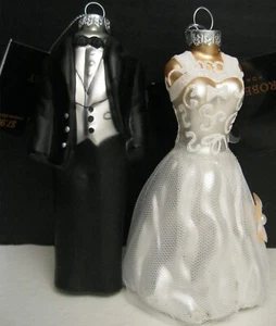 ROBERT STANLEY HOME COLLECTIONS GLASS ORNAMENTS BRIDE AND GROOM DRESS AND TUXEDO - Picture 1 of 8