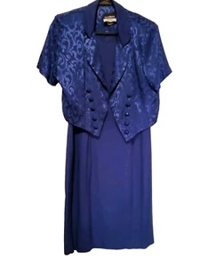 Suzannah James blau ärmellos 1/2 Reißverschluss Midikleid mit Kurzarm Jacke Größe 10P - Bild 1 von 8