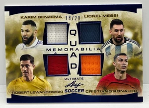 Benzema Lionel Messi Lewandowski Ronaldo 2022 LEAF Game Used Patches Soccer /20 - Picture 1 of 2