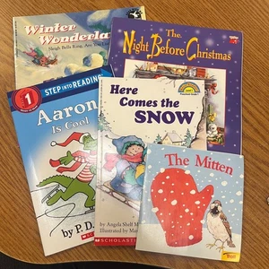 Winter Christmas variety of 5 picture books set lot Fiction The Mitten Snow NEW - Picture 1 of 6