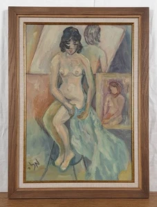 Weibliches Model im Künstleratelier, Original Ölgemälde, figurative europäische Kunst - Bild 1 von 9