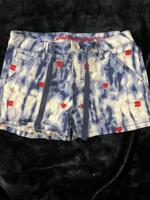 Justice Girls 14 R Skull / Crossbones Tie Dye Shorts - Blue / Red / White - Image 1 of 3