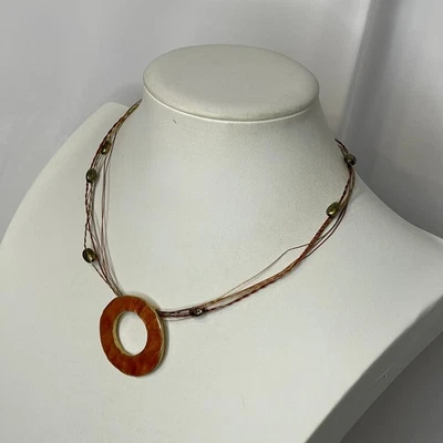 Chico's Collar Colgante Tono Oro Esmalte Marrón Firmado Bisutería Redondo Foto 1 de 4