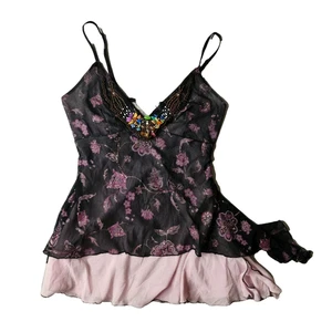y2k Women's asymmetrical Cami Tank Top Size M Floral Beaded Progress purple - Picture 1 of 18