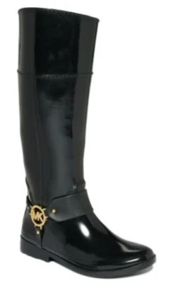 Botas de Lluvia MICHAEL KORS US 8 Fulton Arnés, Negro Brillante con Medallones MK Dorados Foto 1 de 4