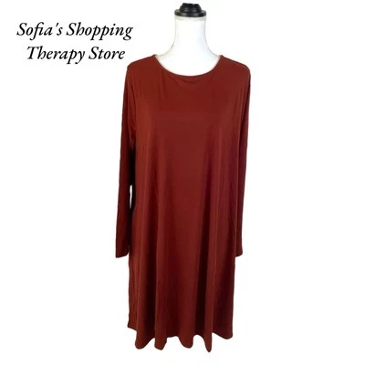 Zenana женщин 3 X длинным рукавом Джерси расклешенный качели футболка платье карманы темно ржавчины - Изображение 1 из 4