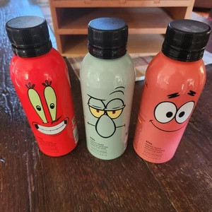 3 PATH PURIFIED WATER Metal Bottles Empty Mr Krabs Squidward Patrick SPONGEBOB - Picture 1 of 12