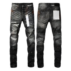 Pantalones de mezclilla ajustados de tiro bajo reparación negros grises morados para hombre talla 28-40 - Imagen 1 de 19