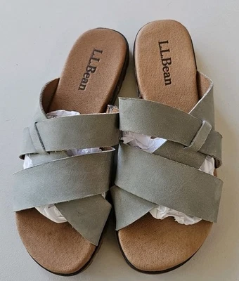 L.L. Bean Women’s Lakewashed Slides Sedona Sage Green Sandals Nubuck Leather 7 - Image 1 of 4