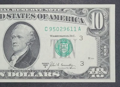 1969-B $10.00 DOLLAR BILL "PHILADELPHIA" WITH SERIAL # C 95029611 A - Image 1 of 3