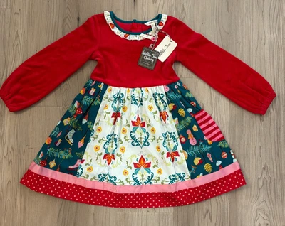 Vestido Matilda Jane HAPPY HOLLY DAZE Niñas Talla 6 Vestido de Navidad Rojo Terciopelo Top Foto 1 de 4