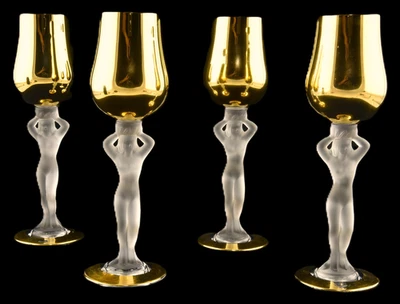 Set Of 4 Bayel Bacchante Liquor Glasses 24K Gold w/Nude Women Stem. France - Image 1 of 4