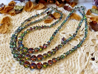 Exquisite  - Collier ancien 3 rangs perles en chute cristal aurora borealis - Photo 1/4