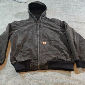 Giacca con cappuccio vintage Carhartt J130 BLK uomo taglia grande tela pesante sbiadita nera - Foto 1 di 7