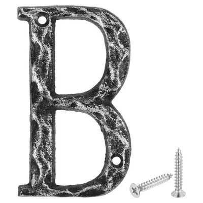 House Address Letter 4.9" Cast Iron Vintage Pour Sign Black Silver - Photo 1/4