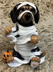 Dachshund Doxie Mummy Halloween Figurine Dog with Pumpkin Fall Decor Cute Spooky - Picture 1 of 9