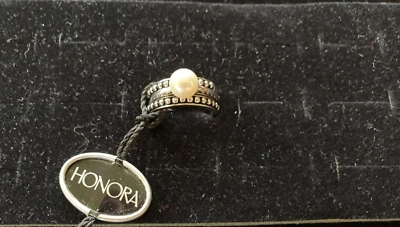 Honora Cultured 淡水珍珠 3 件套纯银堆叠戒指/尺寸 7/全新! — 第 1/4 张图片