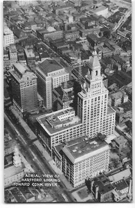 Aerial View of Hartford Looking Toward Connecticut River - c1930s B&W Postcard - Picture 1 of 2