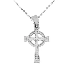 Fine Sterling Silver Celtic Cross Pendant Necklace Made in USA 16",18",20" - Bild 1 von 2