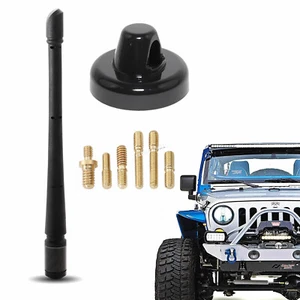 Antenna Base Cover + 9'' Antenna Mast For Jeep Wrangler JK JL JT Gladiator 2007+ - Picture 1 of 13
