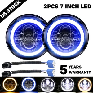 2 faros LED redondos de 7 pulgadas azul Halo HI-LO para camioneta Chevy C10 Camaro - Imagen 1 de 24