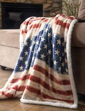 Wrangler Stars & Stripes USA American Flag Plush Fur Sherpa Borrego Fleece Throw