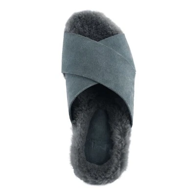 NWOB MARC FISHER LTD Canna Cozy Slide Blue Suede+Genuine Shearling Women 6 M - Image 1 of 4