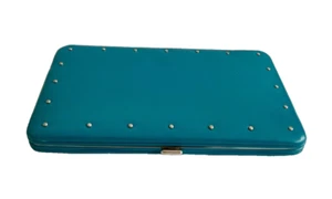 LODIS Framed Wallet Clutch Studded Blue Leather New - Picture 1 of 18