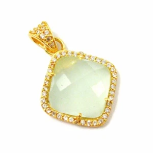 Colgante de gemas bisel de calcedonia acuática enchapado en oro Vermeil, pavimento cúbico de circonia 17 mm - Imagen 1 de 4