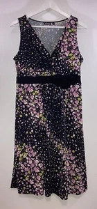 Apt 9. Womens Faux Wrap Dress Size Medium Black Blue Multi Floral Empire Waist M - Picture 1 of 7