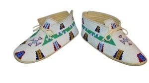 Native American Style Leather Handmade Beaded Moccasins Powwow Regalia MCN707 - Picture 1 of 3