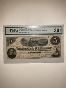 Michigan & South Bend Plank Road Co. Indiana Michigan City $5 1862 Very Fine - Picture 1 of 2