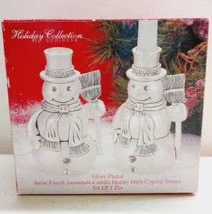 Juego de 2 candelabros muñeco de nieve placa plateada Godinger Holiday Collection - Imagen 1 de 4