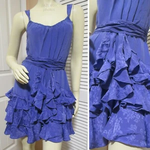 Rebecca Taylor Womens Sleeveless Dress 6 100% SILK Floral Ruffle Purple Lavender - Picture 1 of 12