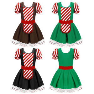US Kids Girls Christmas Carnival Gingerbread Cosplay Costume Xmas Fancy Dress Up