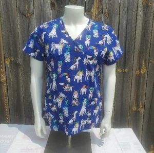 Scrubstar Scrub Top Mock Wrap Pockets Blue Dog Gone Veterinarian Medium - Picture 1 of 6
