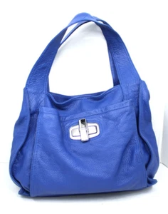 B MAKOWSKY Silver Hot Metal Collection Large Blue Leather Satchel Handbag Tote - Bild 1 von 8