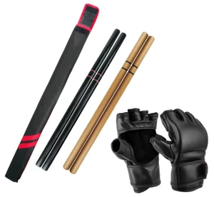 Training Wooden Escrima Sticks Kali Arnis wood Kali  Martial Arts with Gloves - Picture 1 of 5