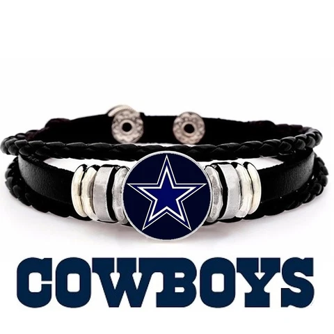 Dallas Cowboys Mens Womens Black Leather Bracelet Football w Gift Pg D14 Cover