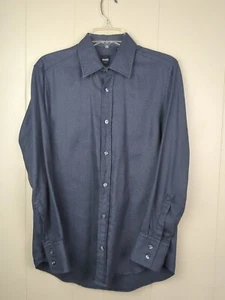 HUGO BOSS Men's Small Fitted Lucas Chevron Pattern Blue Shirt GUC - Picture 1 of 9