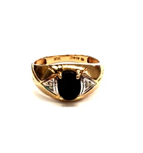 10K einfarbiger Gelbgold ovaler Schliff schwarzer Onyx & Diamantring - Größe 8,25 - Bild 1 von 6